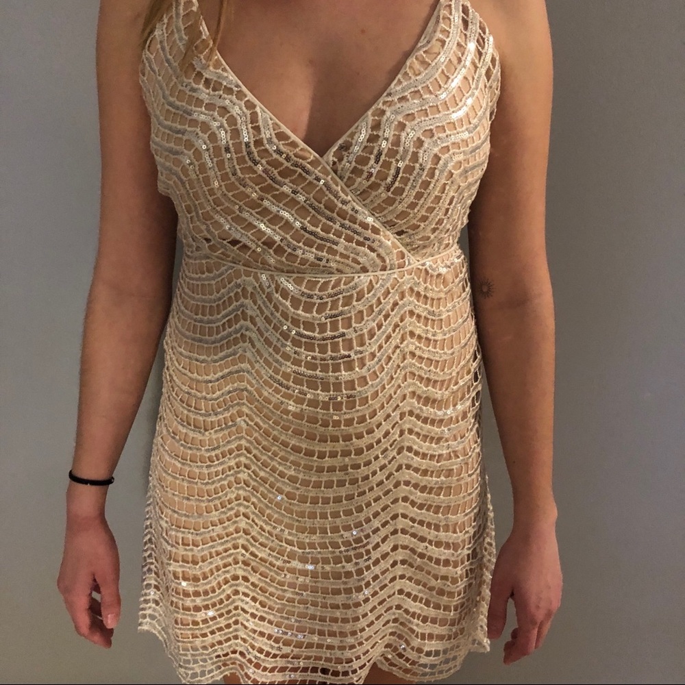 Lulus White and Silver Sequin Mini Dress